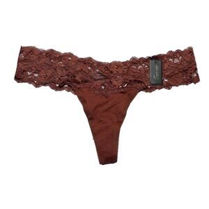 Frederick's of Hollywood Bridget Stretch Cotton And Lace Thong Coco Size 1X